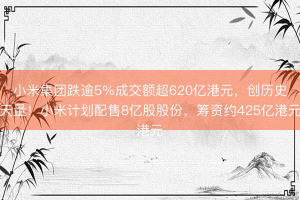 小米集团跌逾5%成交额超620亿港元，创历史天量！小米计划配售8亿股股份，筹资约425亿港元
