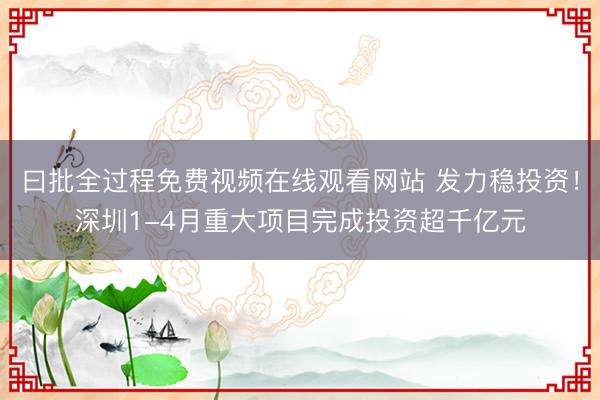 曰批全过程免费视频在线观看网站 发力稳投资！深圳1-4月重大项目完成投资超千亿元