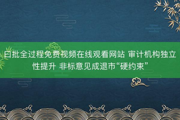 曰批全过程免费视频在线观看网站 审计机构独立性提升 非标意见成退市“硬约束”