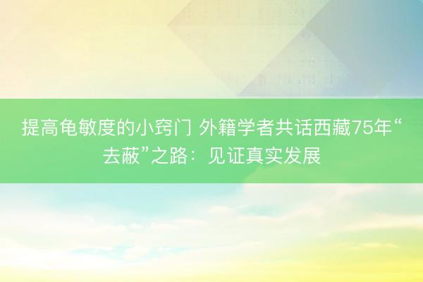 提高龟敏度的小窍门 外籍学者共话西藏75年“去蔽”之路：见证真实发展