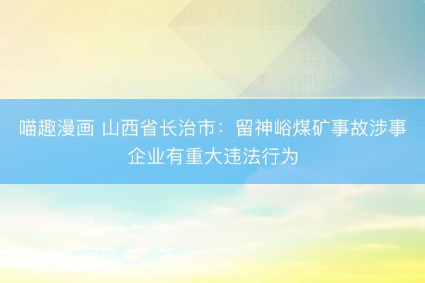 喵趣漫画 山西省长治市：留神峪煤矿事故涉事企业有重大违法行为