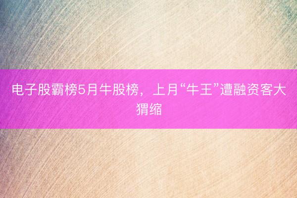 电子股霸榜5月牛股榜，上月“牛王”遭融资客大猬缩