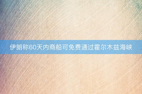 伊朗称60天内商船可免费通过霍尔木兹海峡